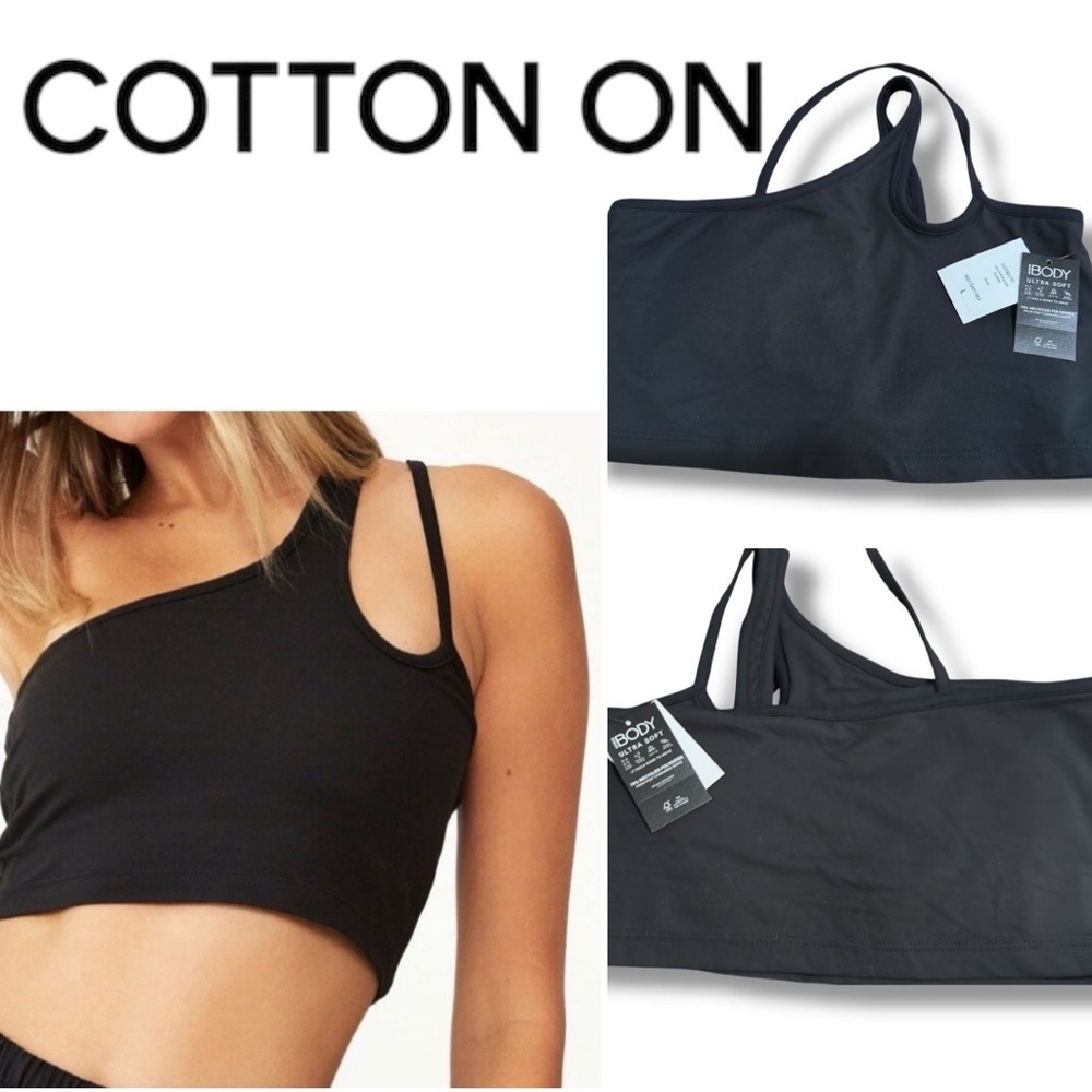 Cotton On | NWT Black Body Ultra Soft One-Shoulder Sports Bra (Size L)